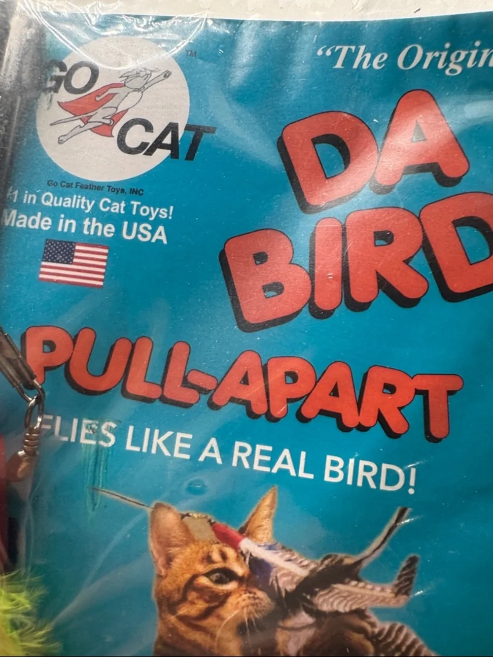 GO CAT DA BIRD FEATHER WAND ROD INTERACTIVE TEASER TOYS 36” 2 1 green 1 red NIP